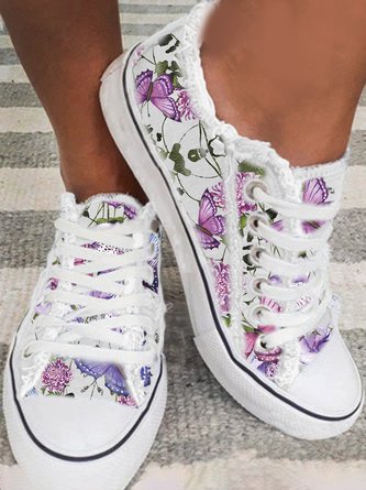 Floral Light Lace Up Canvas Sneakers CN71
