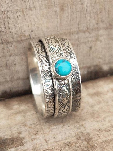 Vintage Turquoise Ethnic Pattern Metal Ring Women's Jewelry cc14