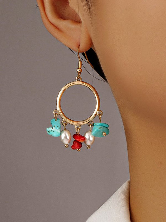 Gold Turquoise Pearl Beaded Earrings Women's Jewelry AD1020